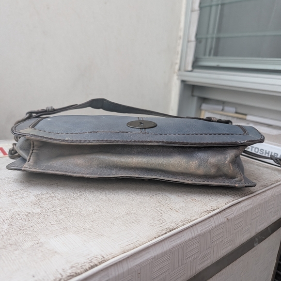Fossil Vtg Reissue VRI Flap Messenger Clutch Shoulder Bag Blue Grey Leather - Picture 7 of 15